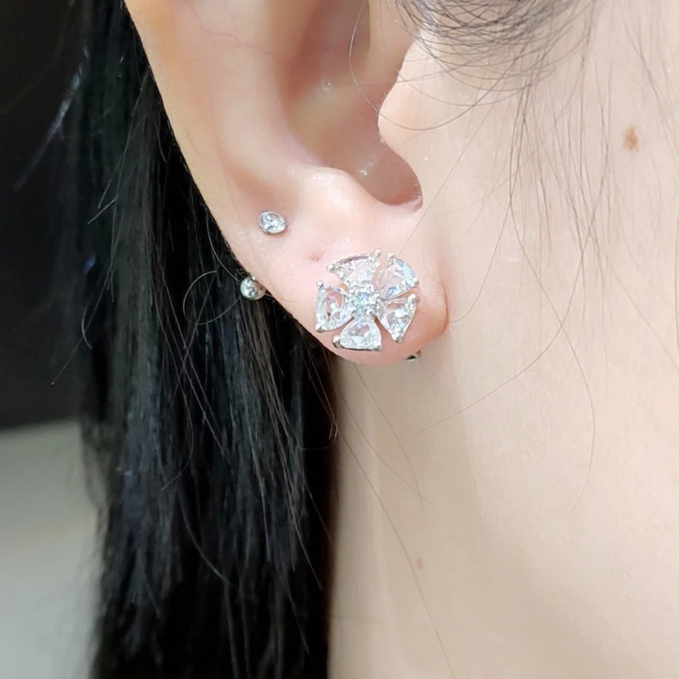 5.5 CT Flower Diamond Earrings 18K White Gold - Image 2