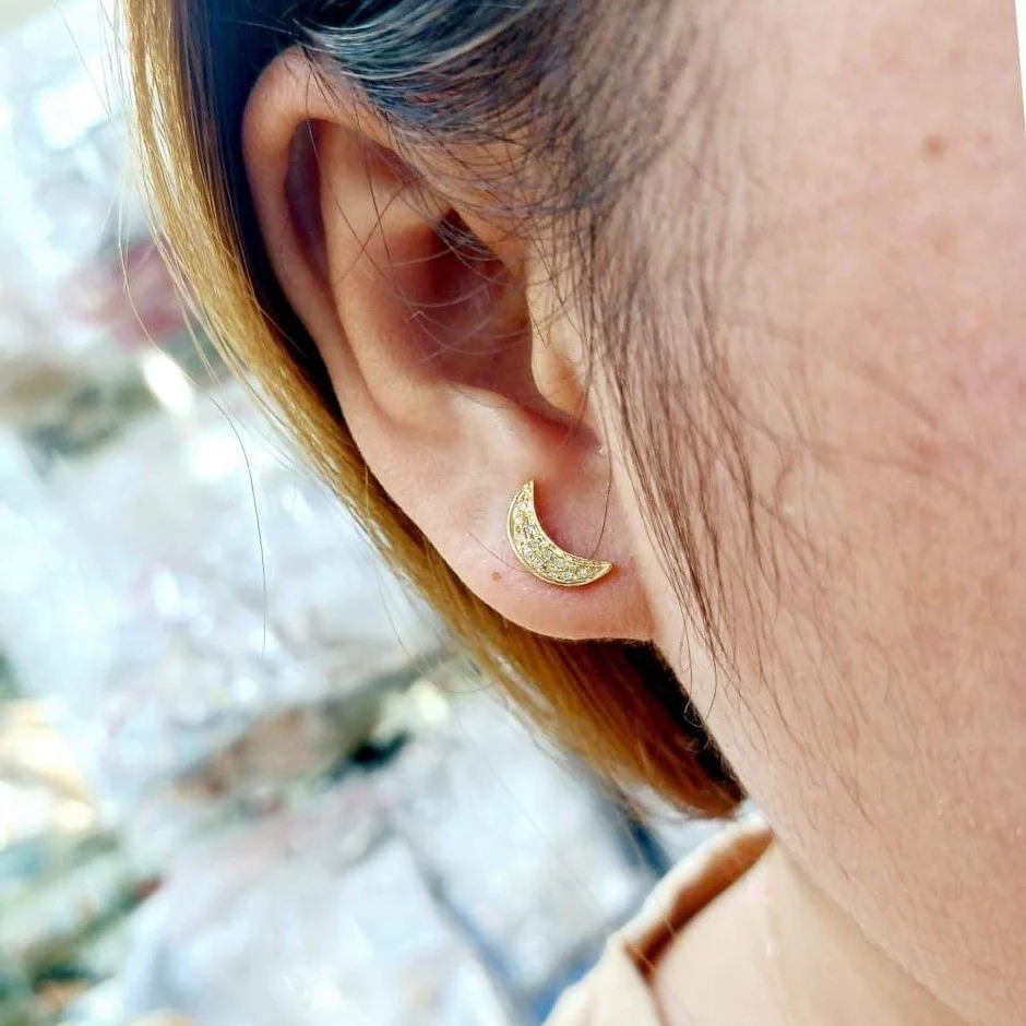 Half Moon Diamond Earrings - Image 2