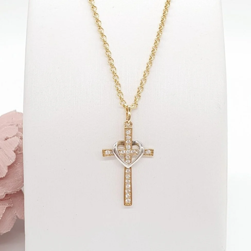 Heart Cross Necklace in Yellow Gold - Image 2