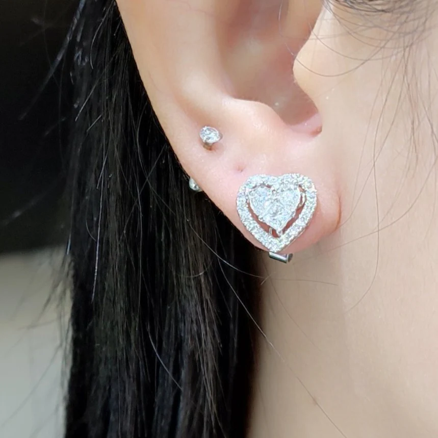 2 CT Two-Way Heart Illusion Diamond Earrings 18K White Gold - Image 3
