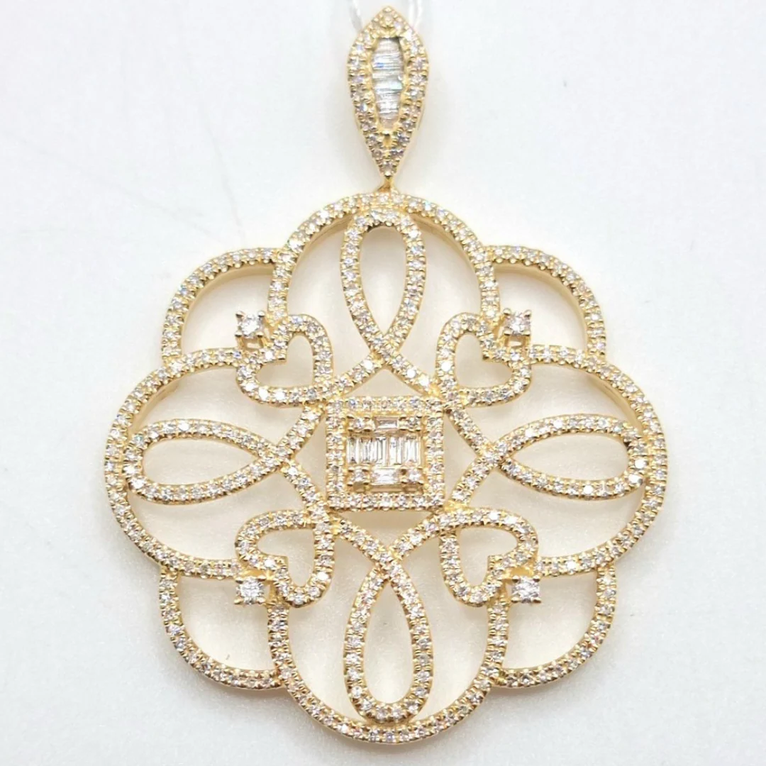 Hearts & Princess Diamond Pendant 14K White/Yellow Gold - Image 2