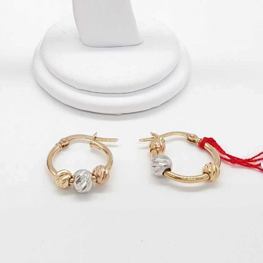 Hoop Earrings with Tricolor Balls 18K Gold - Image 3