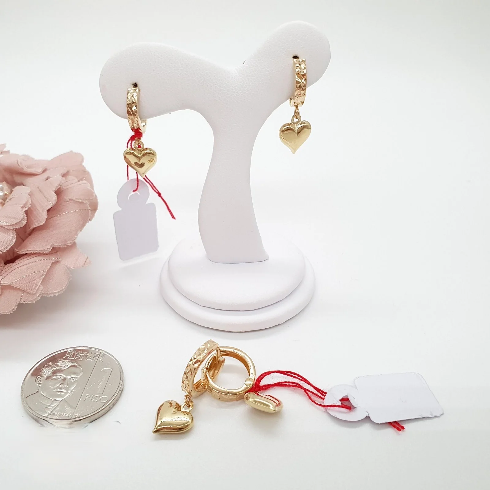 Dangling Heart Huggies Earrings 18K Gold - Image 2