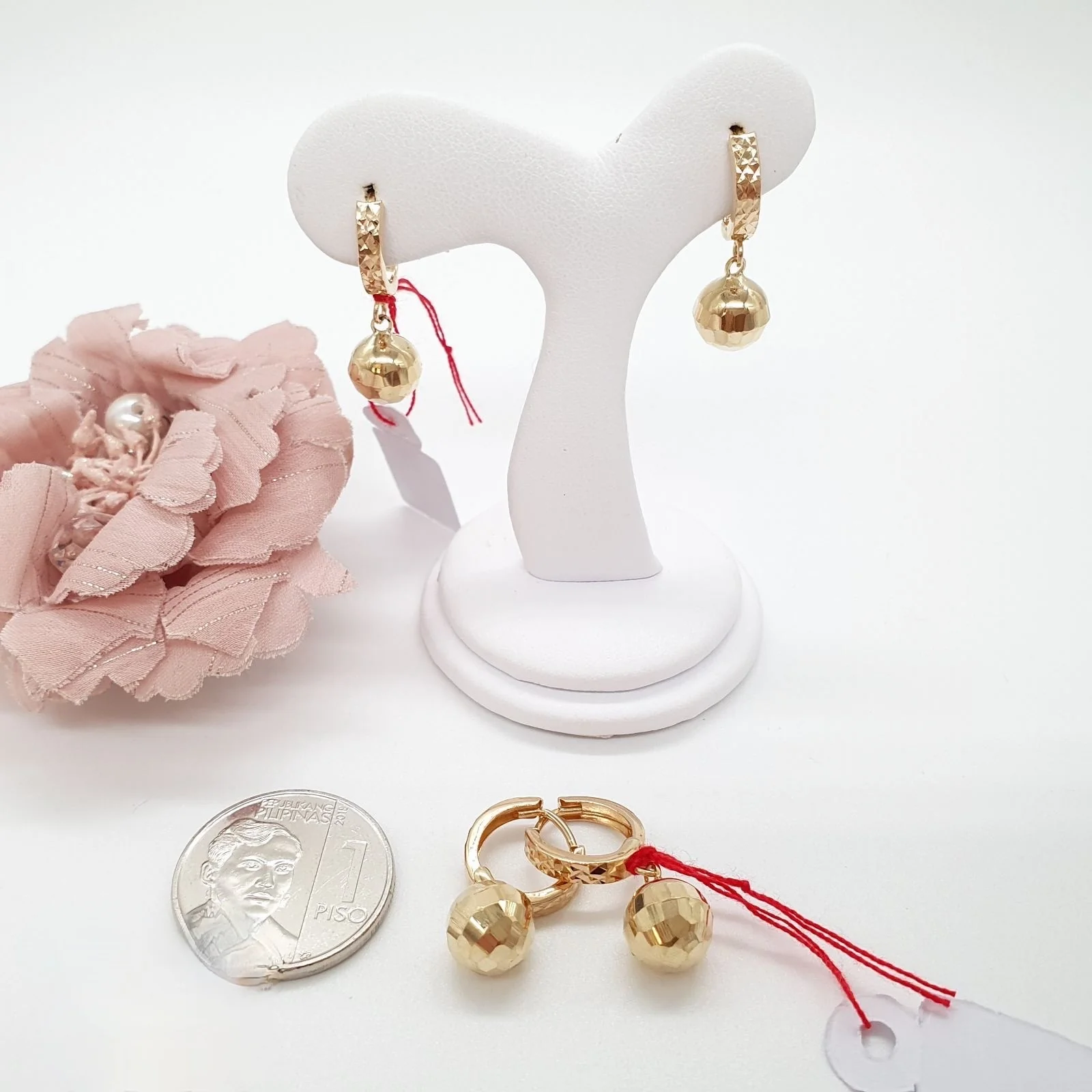 Dangling Ball Huggies Earrings 18K Gold - Image 3