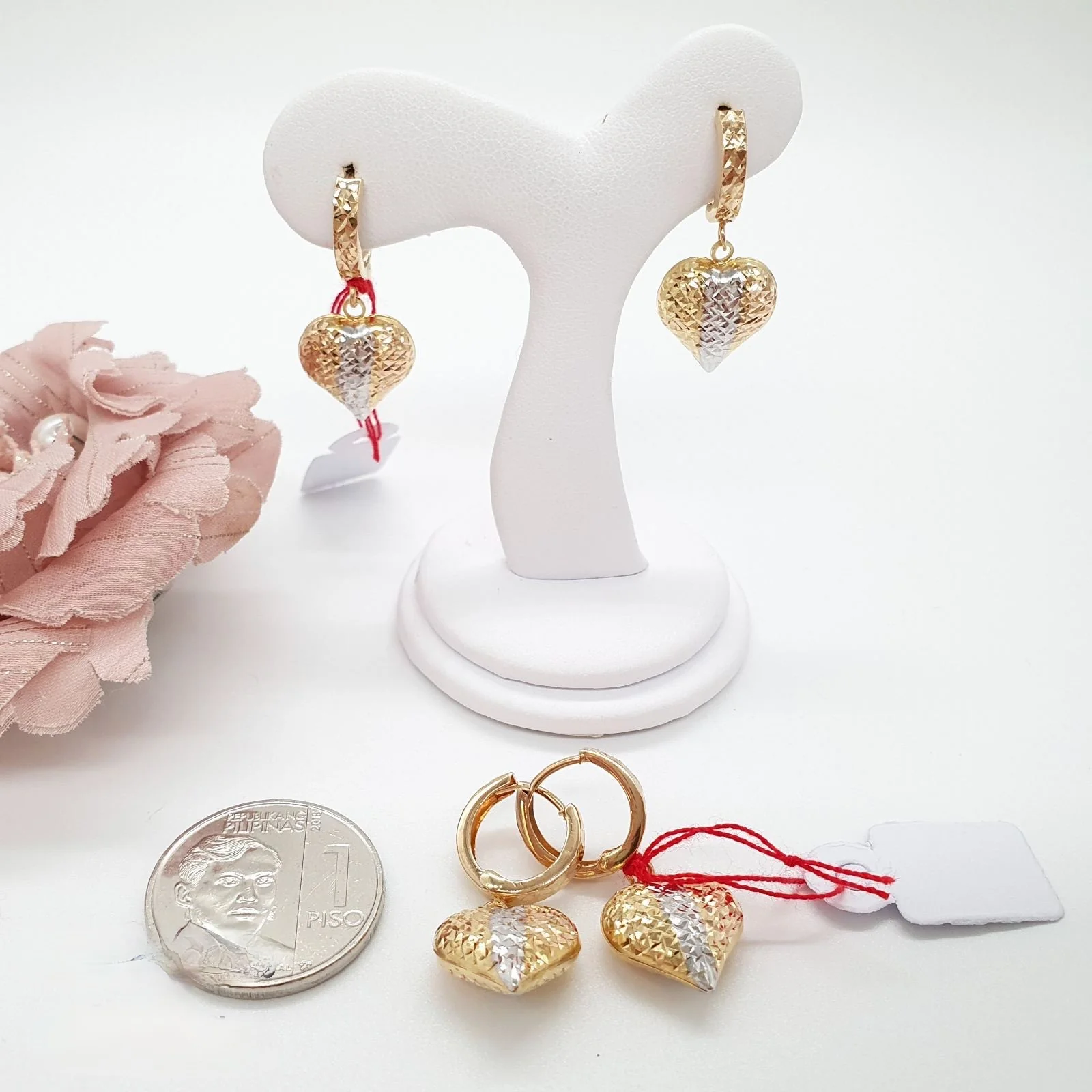 Dangling Two-Tone Heart Earrings - Image 3