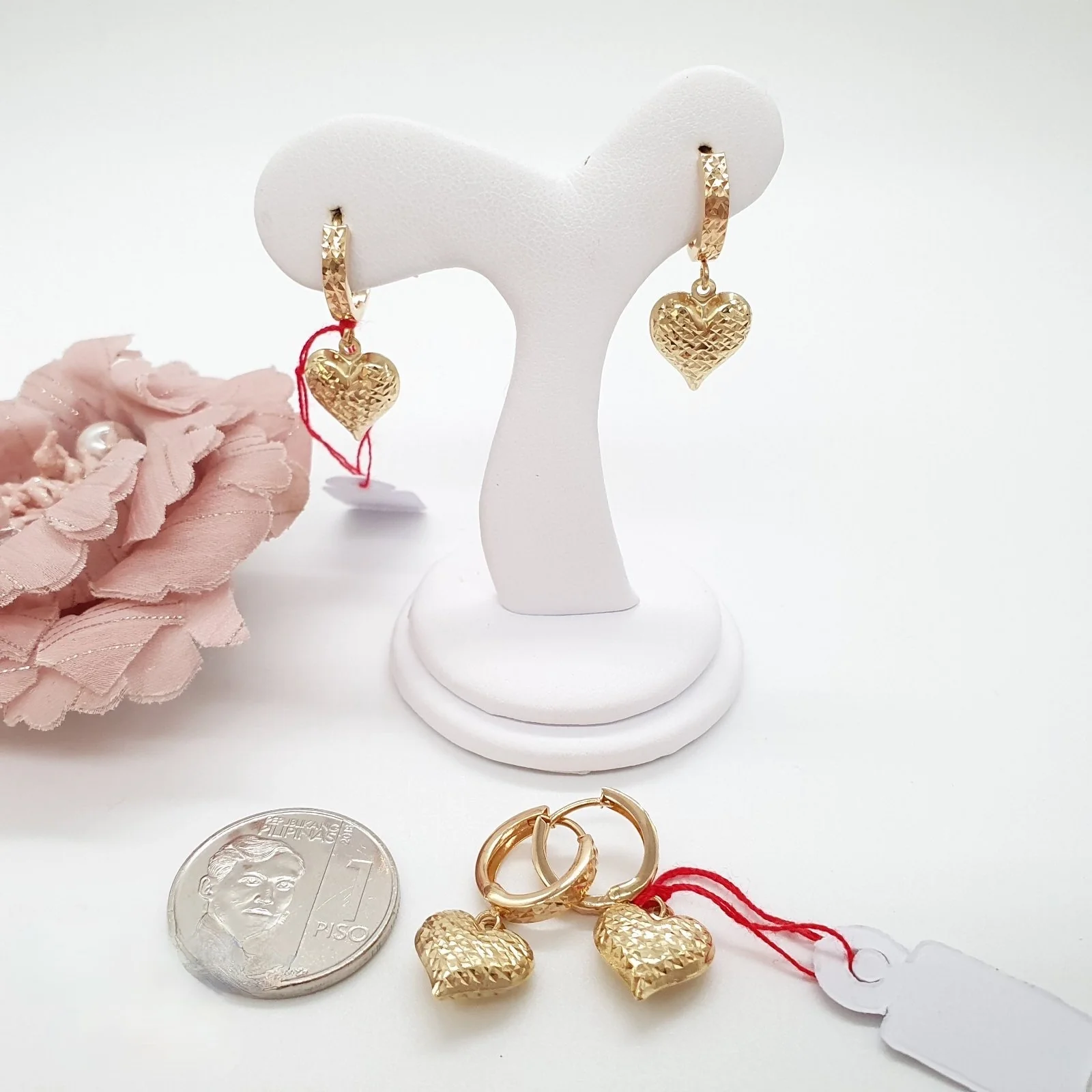 Dangling Heart Diacut Huggies Earrings - Image 3