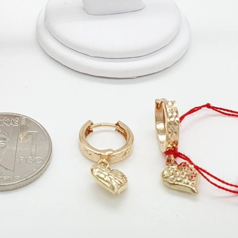 Dangling Heart Diacut Huggies Earrings - Image 2