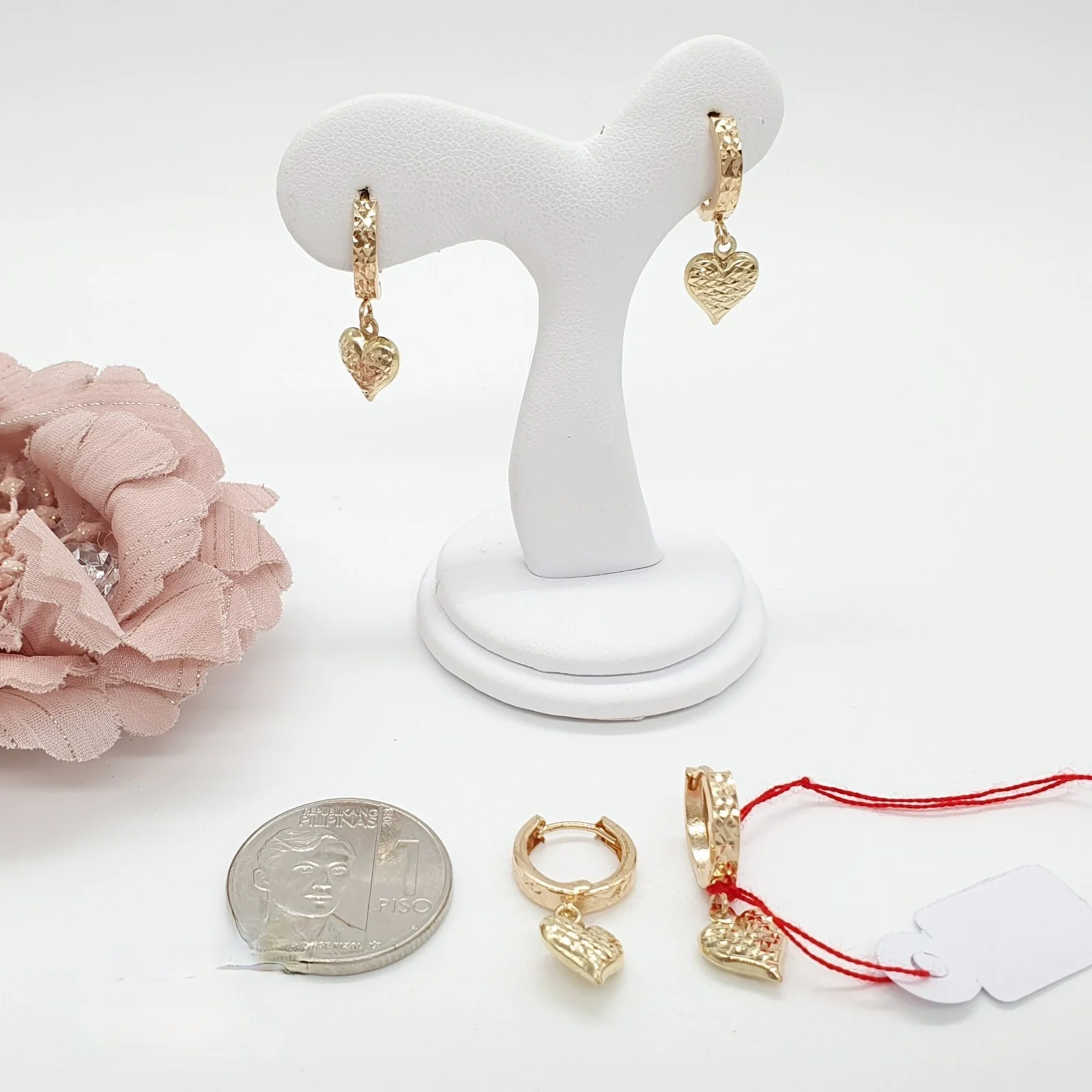 Dangling Heart Diacut Huggies Earrings - Image 3