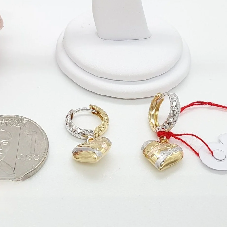 Dangling Heart White Huggies Earrings - Image 2