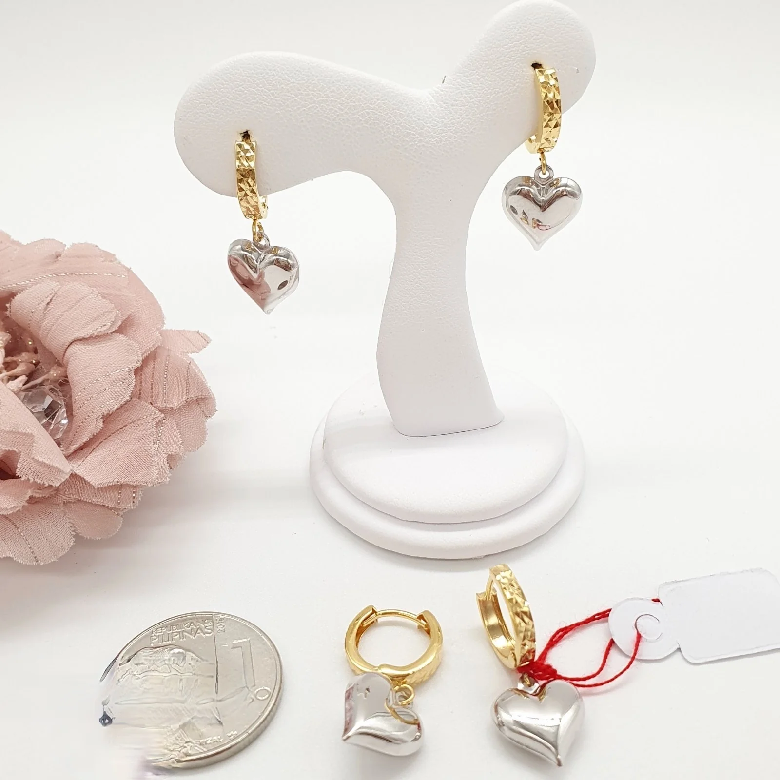 Dangling White Heart Earrings - Image 2