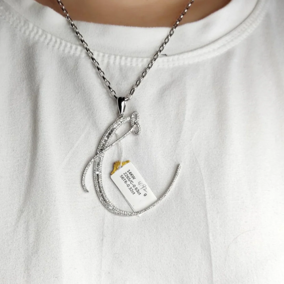 Letter C Diamond Pendant 14K White Gold - Image 2