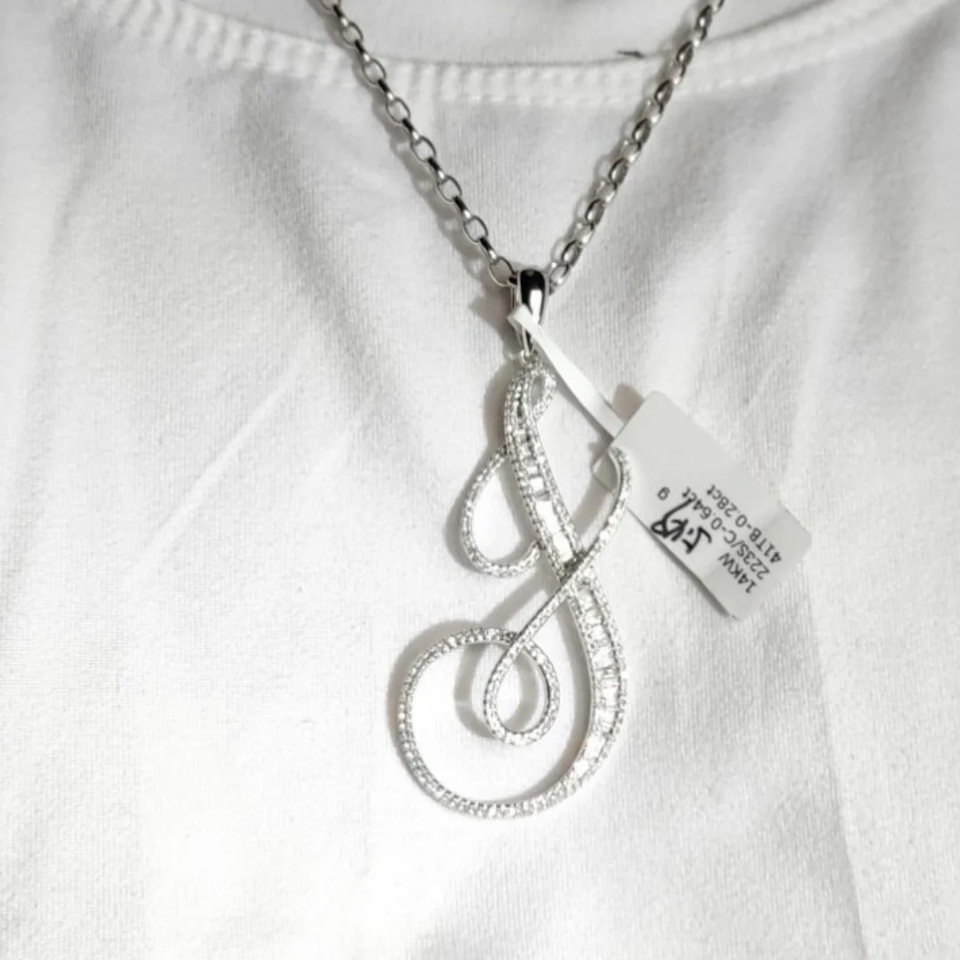 Letter J Diamond Pendant 14K White Gold - Image 2