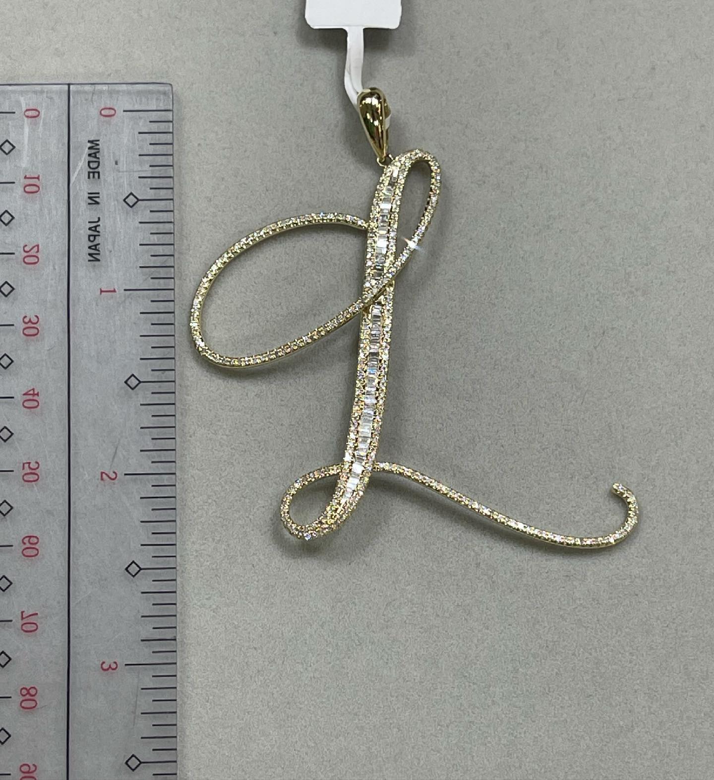 Letter L Diamond Pendant 14K White Gold - Image 3