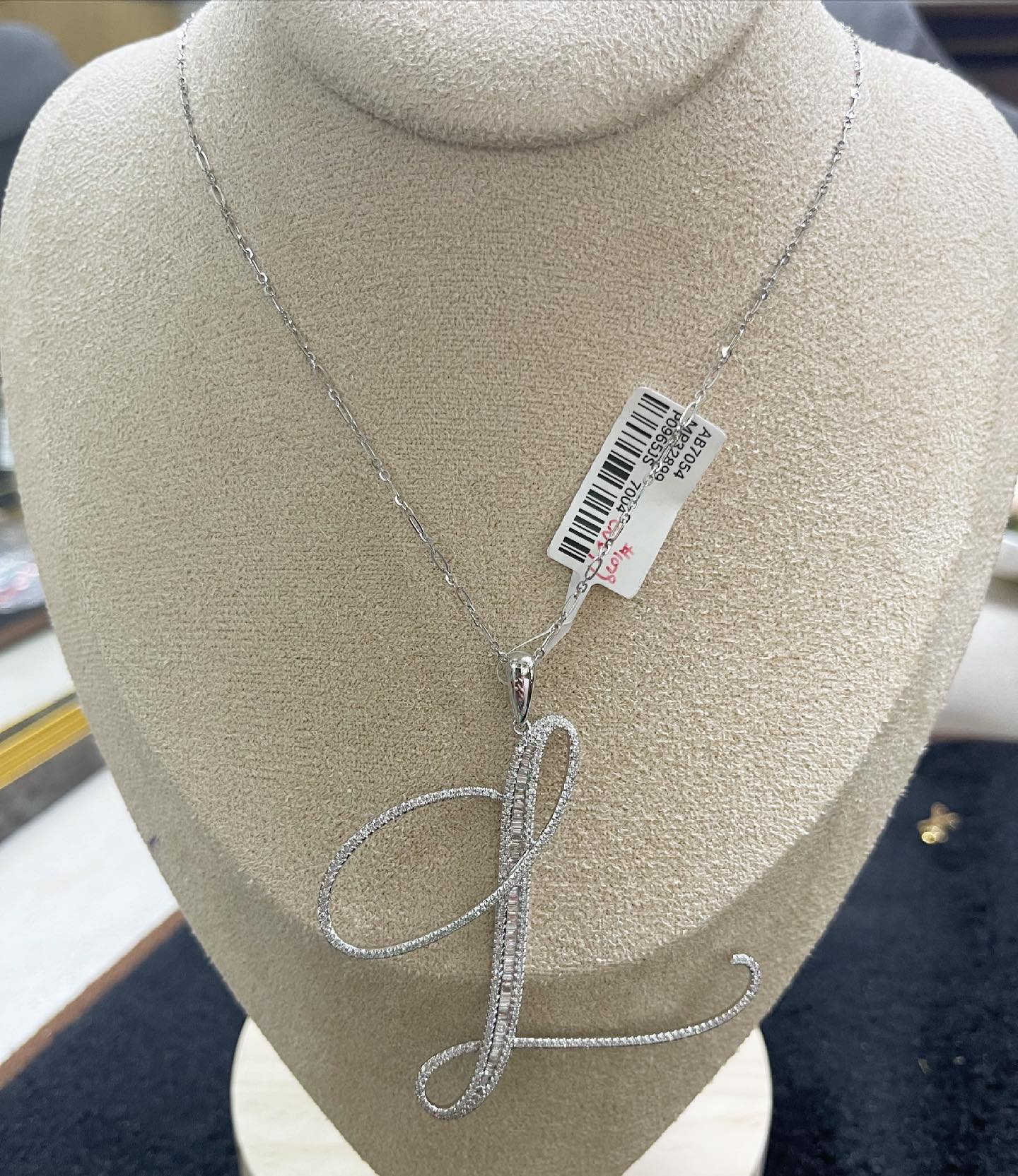Letter L Diamond Pendant 14K White Gold - Image 4