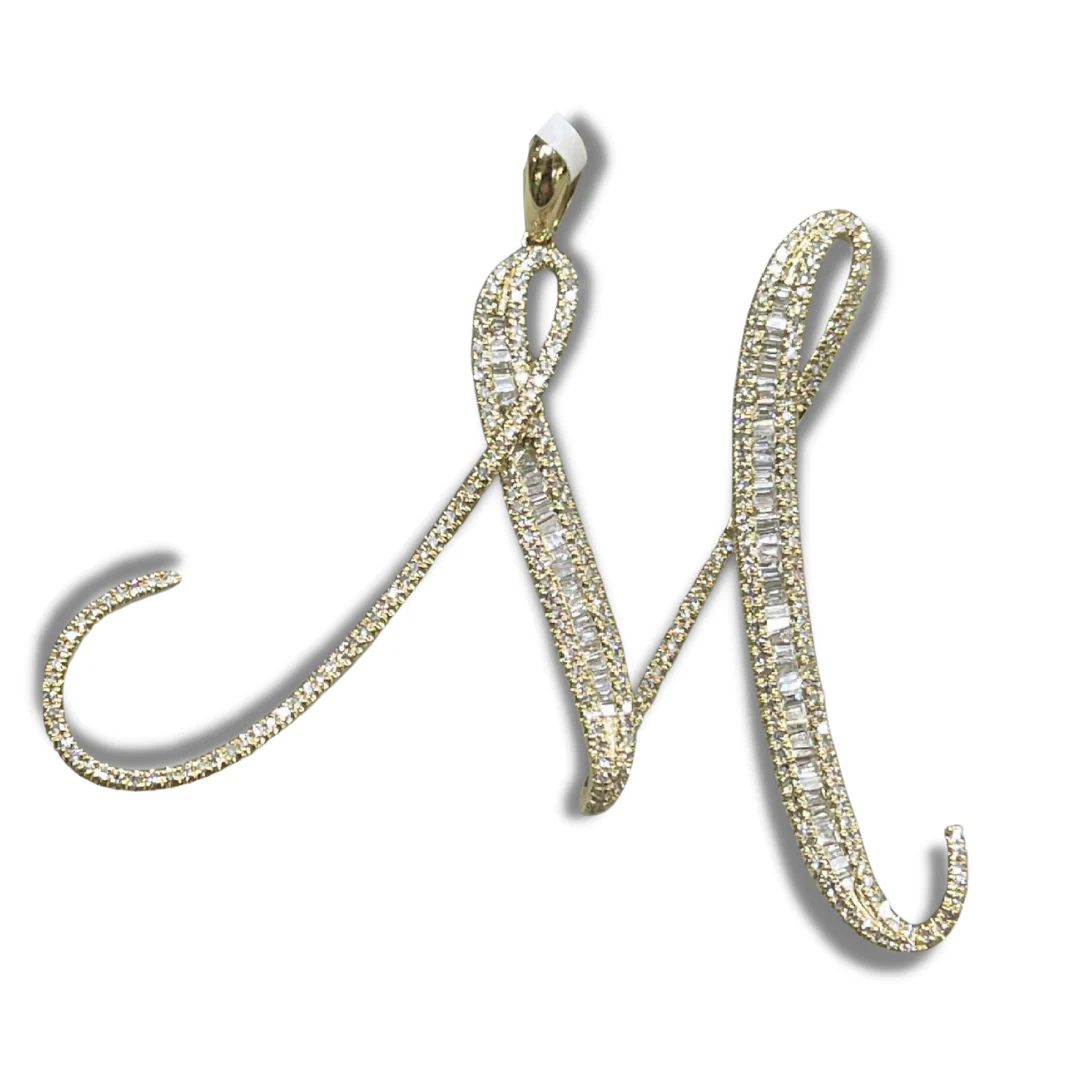 Letter M Diamond Pendant 14K White/Yellow Gold - Image 4
