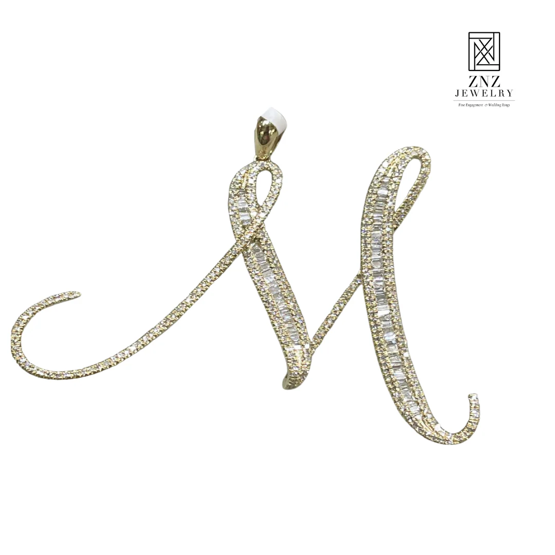 Letter M Diamond Pendant 14K White/Yellow Gold - Image 5