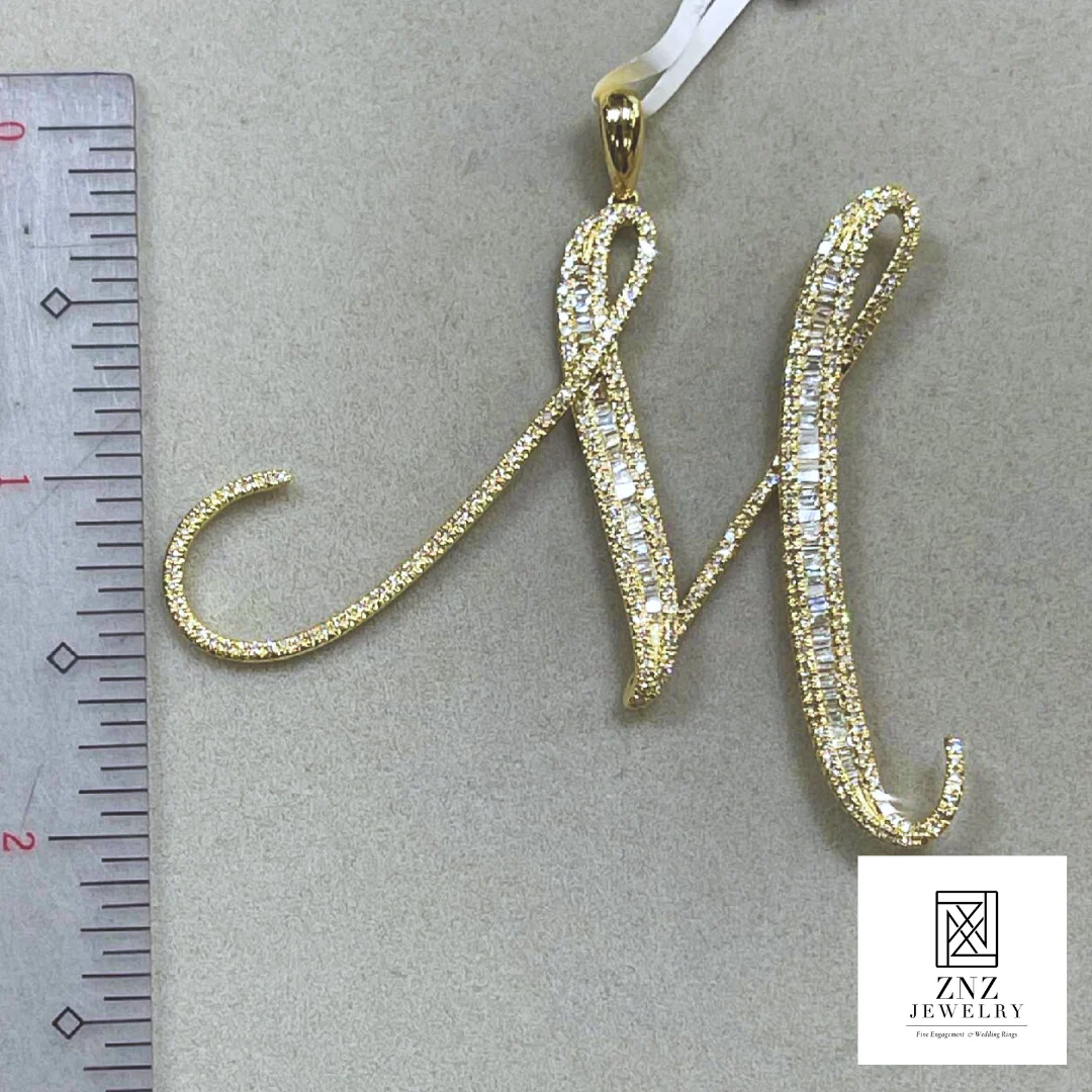 Letter M Diamond Pendant 14K White/Yellow Gold - Image 6