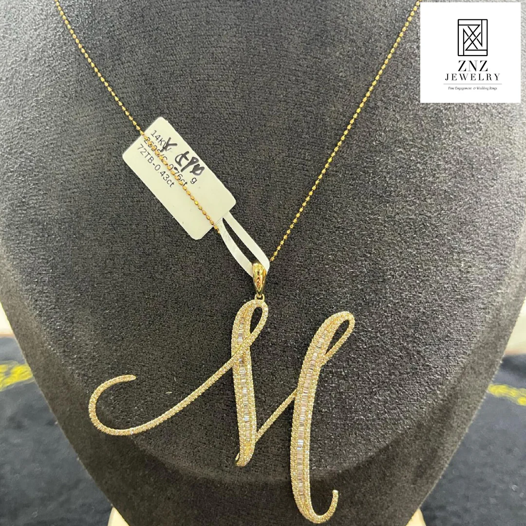 Letter M Diamond Pendant 14K White/Yellow Gold - Image 7