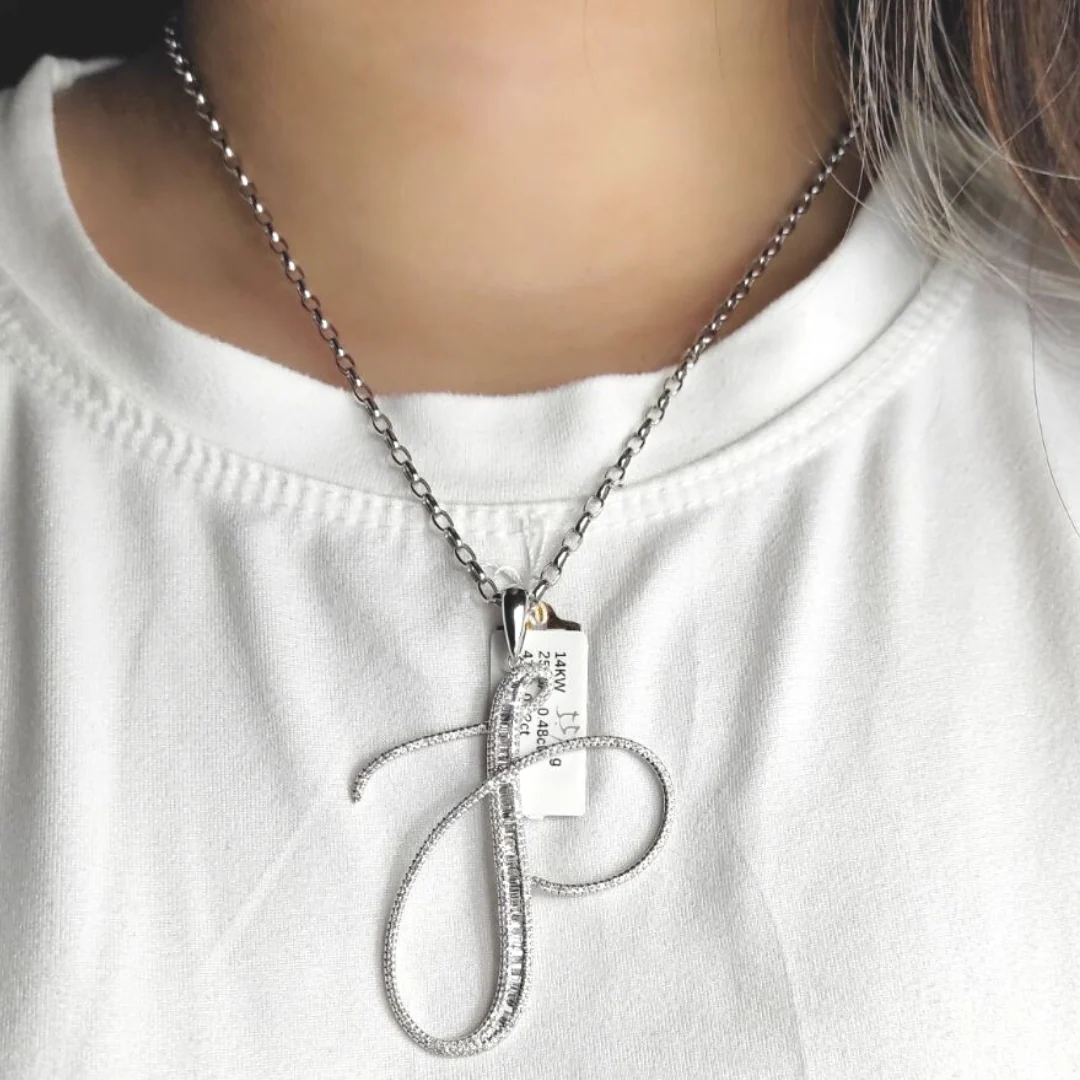 Letter P Diamond Pendant 14K White Gold - Image 2