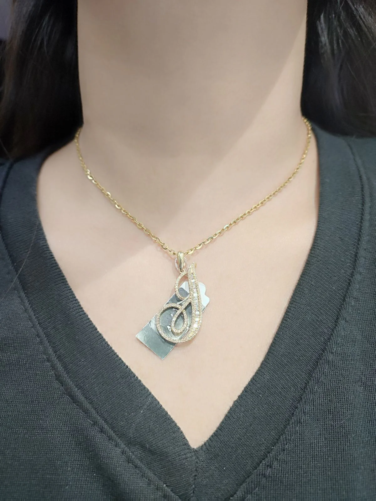 Letter J Diamond Pendant 14K - Image 2