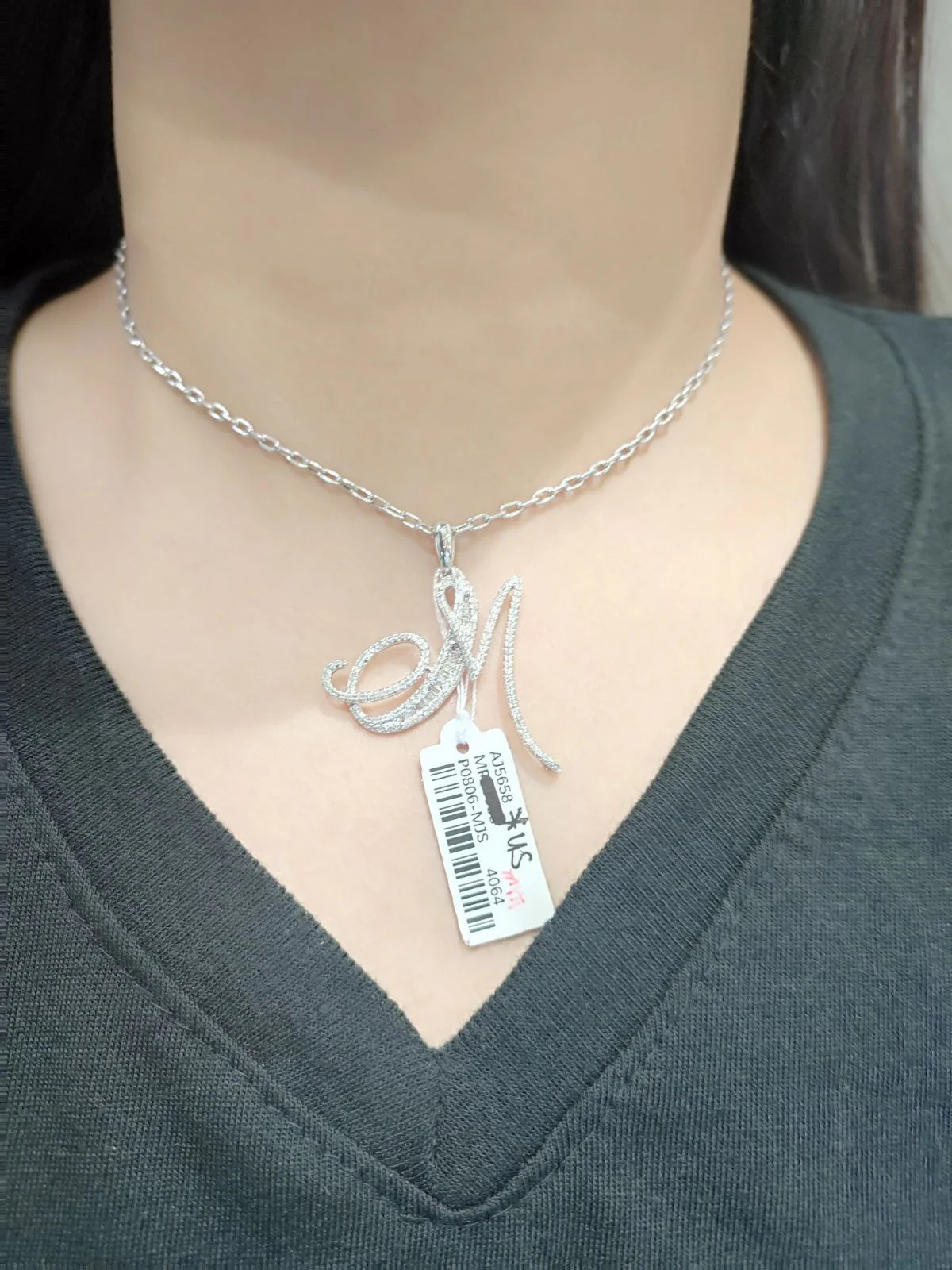 Letter M Diamond Pendant 14K - Image 3