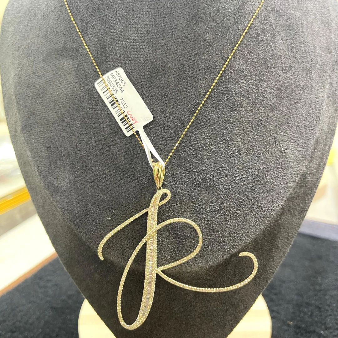 Letter R Diamond Pendant 14K White Gold - Image 5