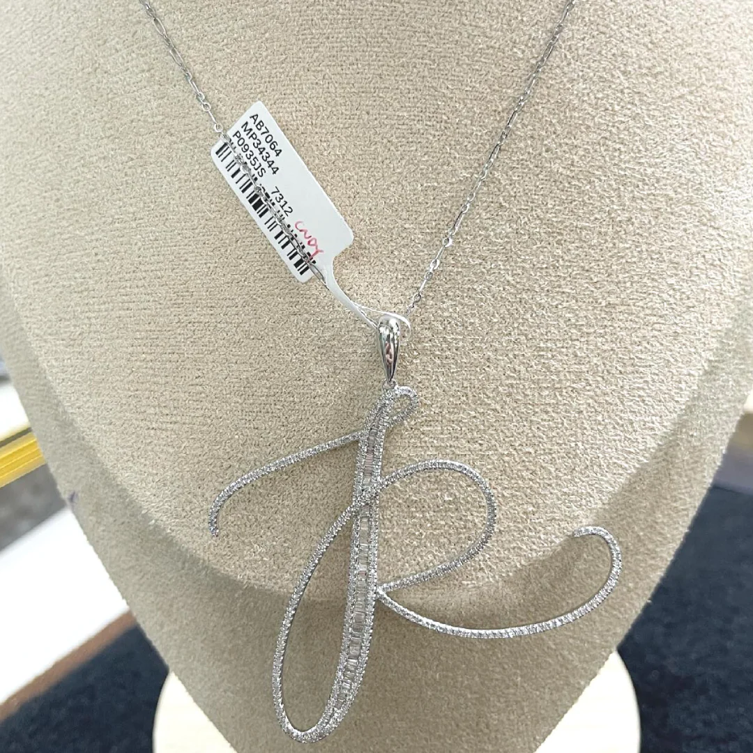 Letter R Diamond Pendant 14K White Gold - Image 6