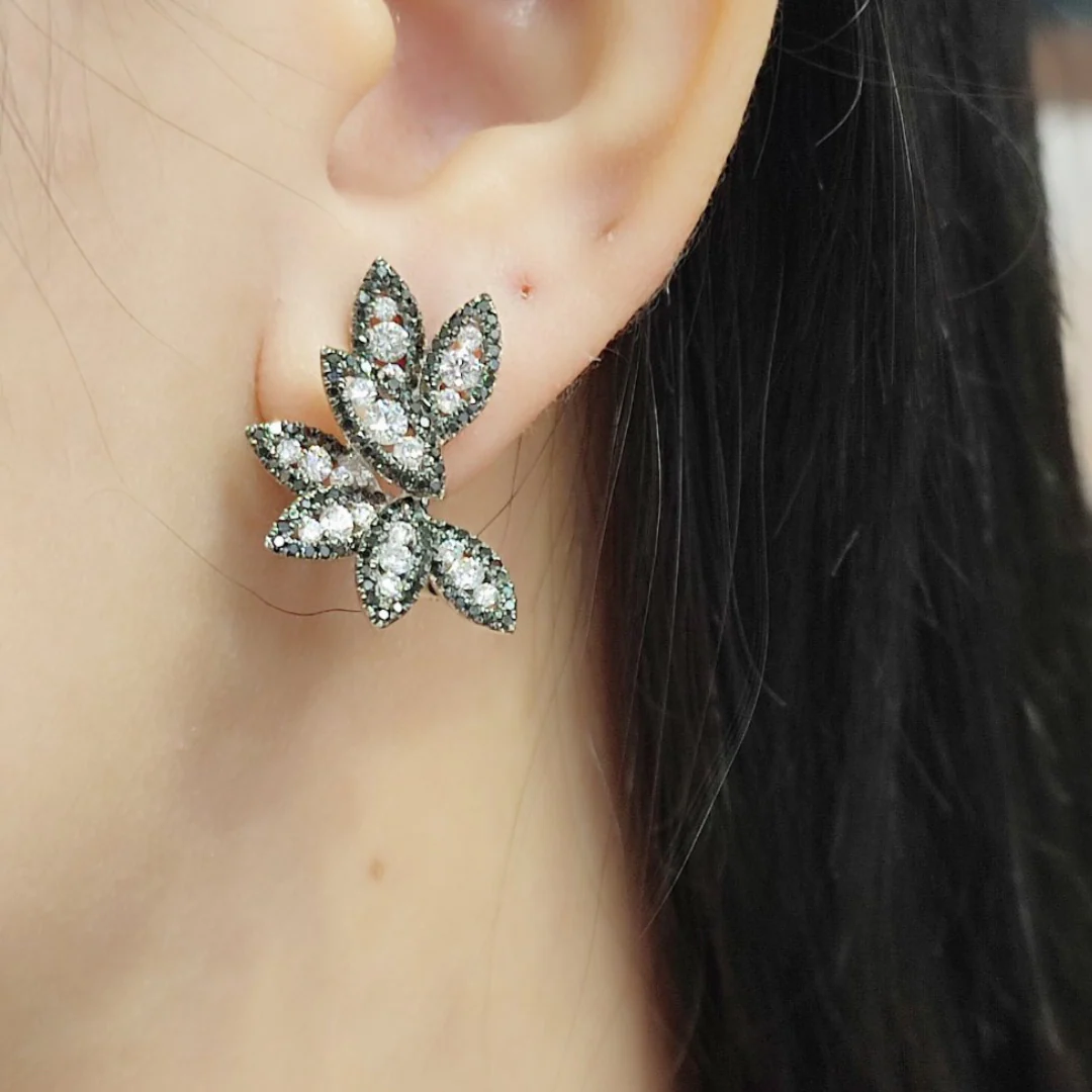 Marquise Illusion Black Diamond Earrings 18K Gold - Image 2