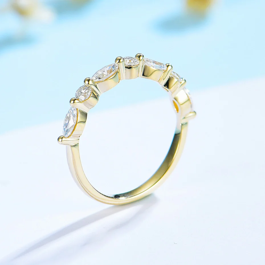 Marquise-Round Moissanite Half Eternity Wedding Ring  / Women's Stacking Ring - Image 3