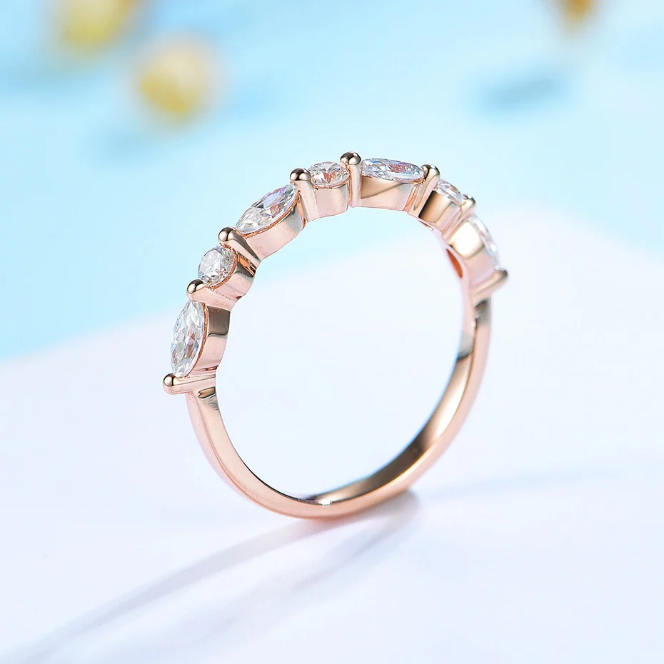 Marquise-Round Moissanite Half Eternity Wedding Ring  / Women's Stacking Ring - Image 5