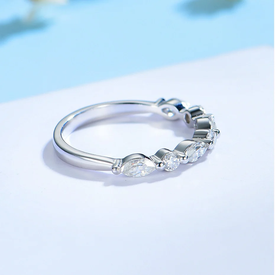 Marquise-Round Moissanite Half Eternity Wedding Ring  / Women's Stacking Ring - Image 6