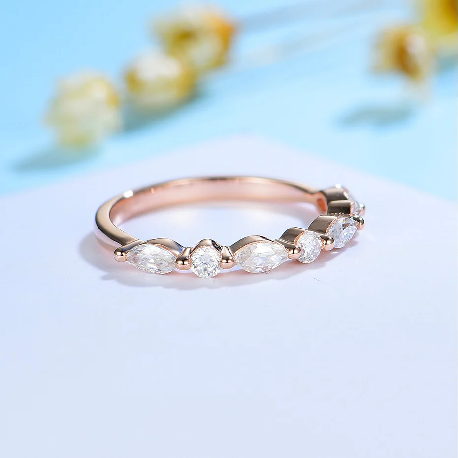 Marquise-Round Moissanite Half Eternity Wedding Ring  / Women's Stacking Ring - Image 7