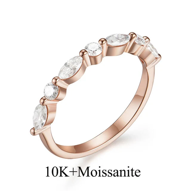 Marquise-Round Moissanite Half Eternity Wedding Ring  / Women's Stacking Ring - Image 8