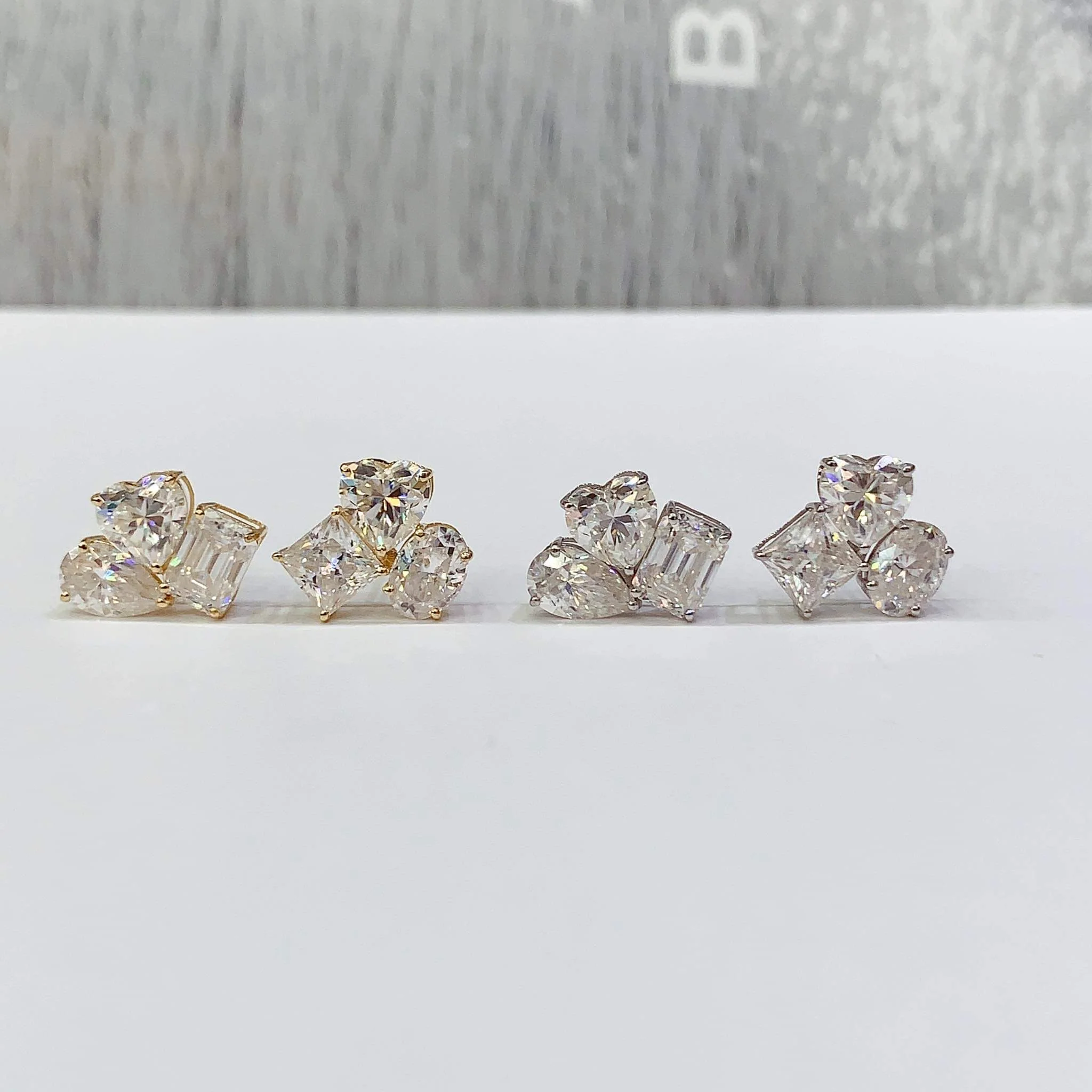 Mixed Moissanite Stud Earrings 18K - Image 5