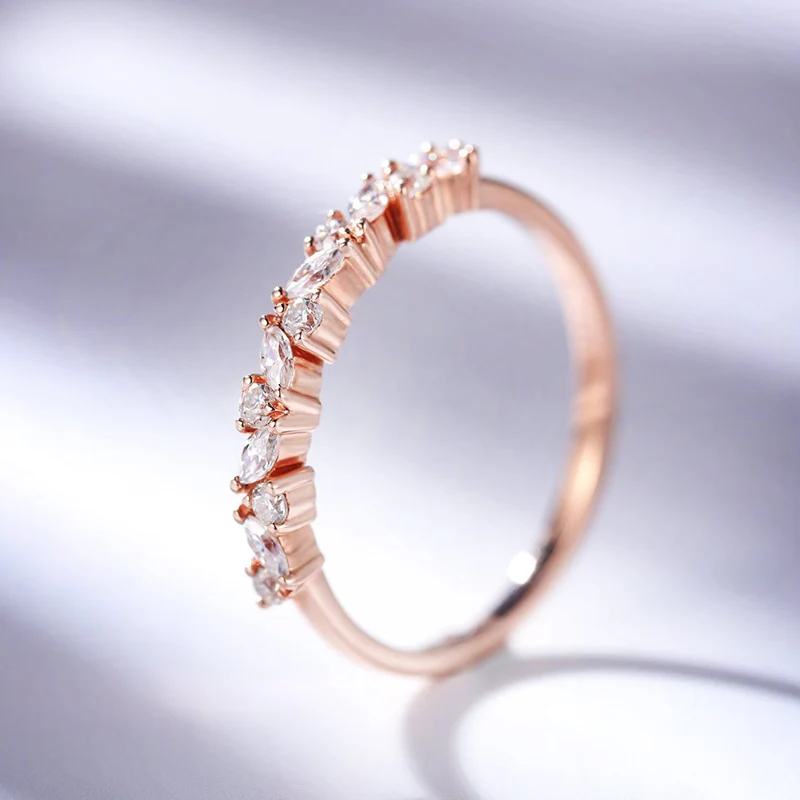 Moissanite Half Eternity Round and Marquise Cut 14K Wedding/Stacking Ring in Yellow Gold, White Gold, RoseGold Pre-Order 3-4 weeks - Image 3