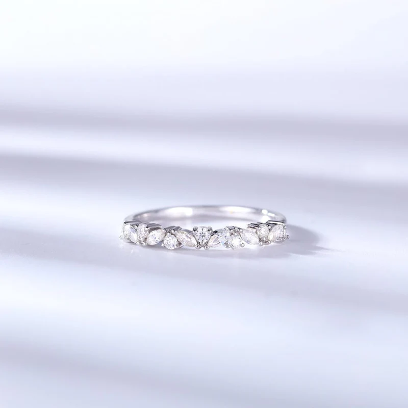 Moissanite Half Eternity Round and Marquise Cut 14K Wedding/Stacking Ring in Yellow Gold, White Gold, RoseGold Pre-Order 3-4 weeks - Image 5