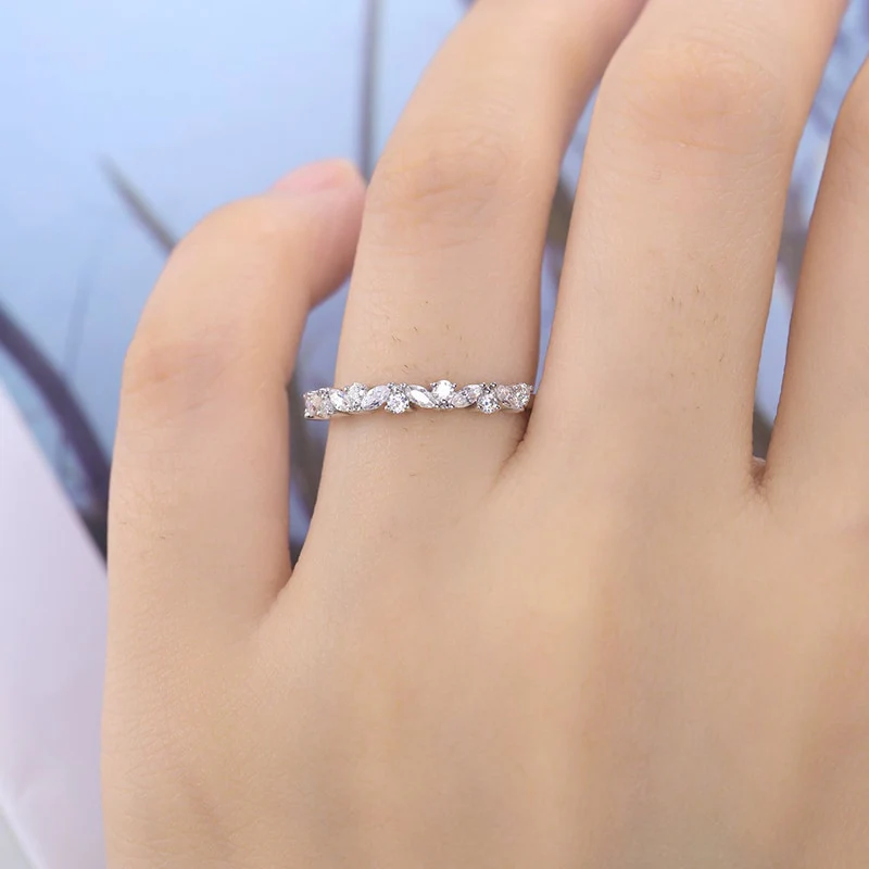 Moissanite Half Eternity Round and Marquise Cut 14K Wedding/Stacking Ring in Yellow Gold, White Gold, RoseGold Pre-Order 3-4 weeks - Image 6