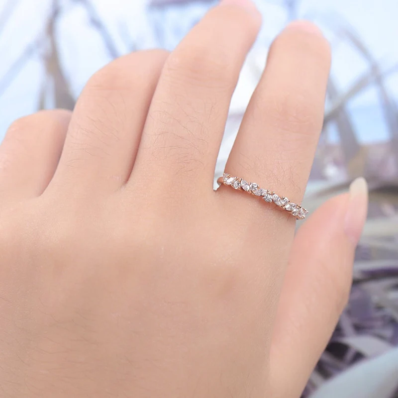 Moissanite Half Eternity Round and Marquise Cut 14K Wedding/Stacking Ring in Yellow Gold, White Gold, RoseGold Pre-Order 3-4 weeks - Image 7