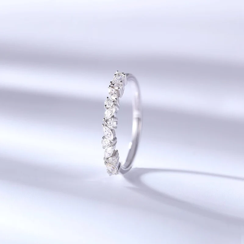 Moissanite Half Eternity Round and Marquise Cut 14K Wedding/Stacking Ring in Yellow Gold, White Gold, RoseGold Pre-Order 3-4 weeks - Image 8