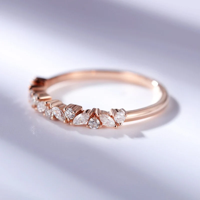 Moissanite Half Eternity Round and Marquise Cut 14K Wedding/Stacking Ring in Yellow Gold, White Gold, RoseGold Pre-Order 3-4 weeks - Image 9
