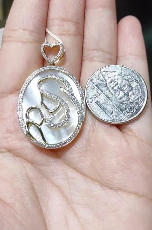 Mother & Child Mother of Pearl Diamond Pendant 14K White Gold - Image 2