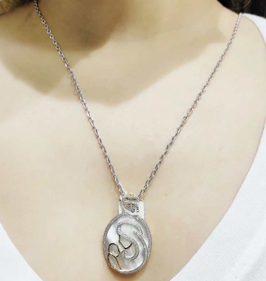 Mother & Child Mother of Pearl Diamond Pendant 14K White Gold - Image 3