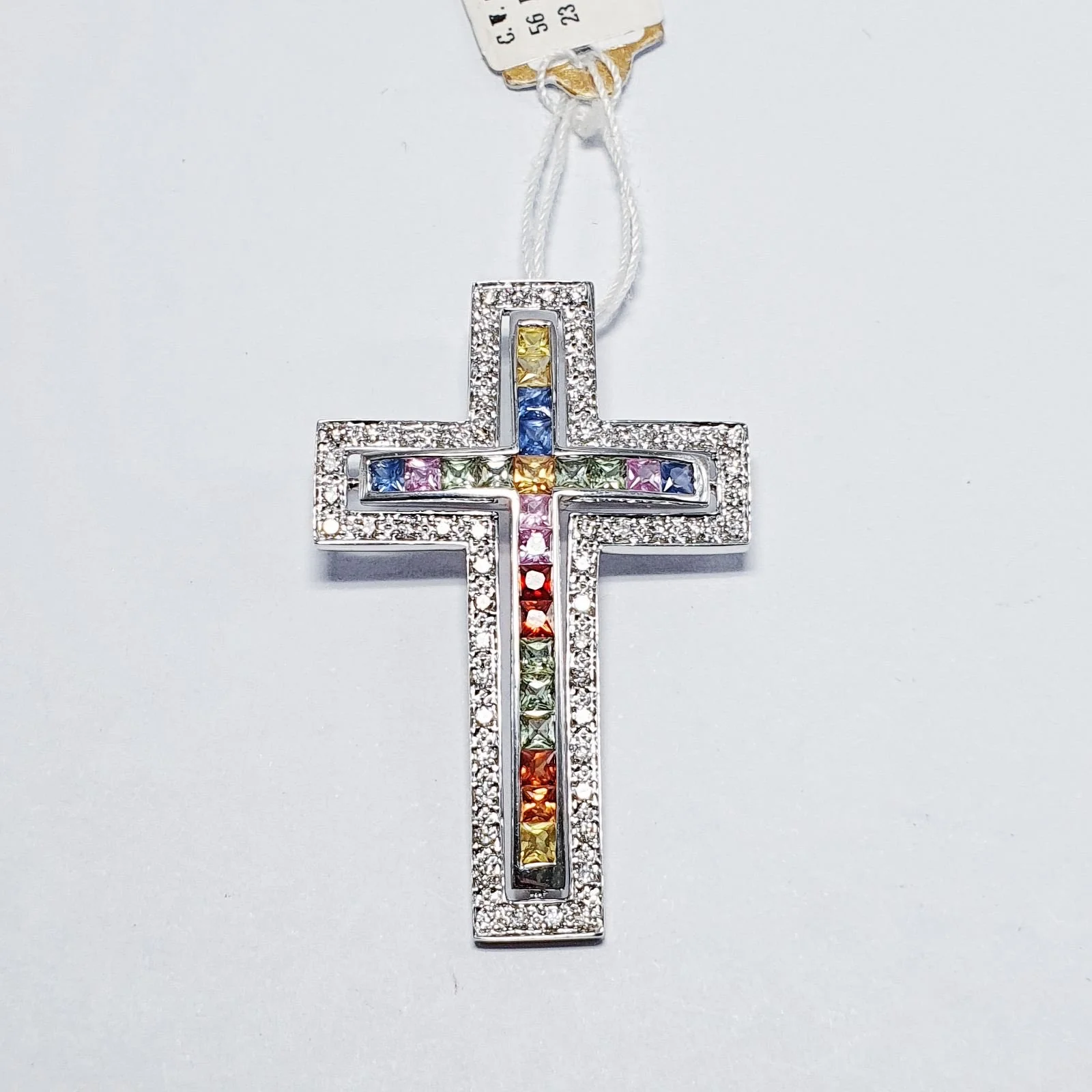 Multi-color Gem Diamond Cross Pendant