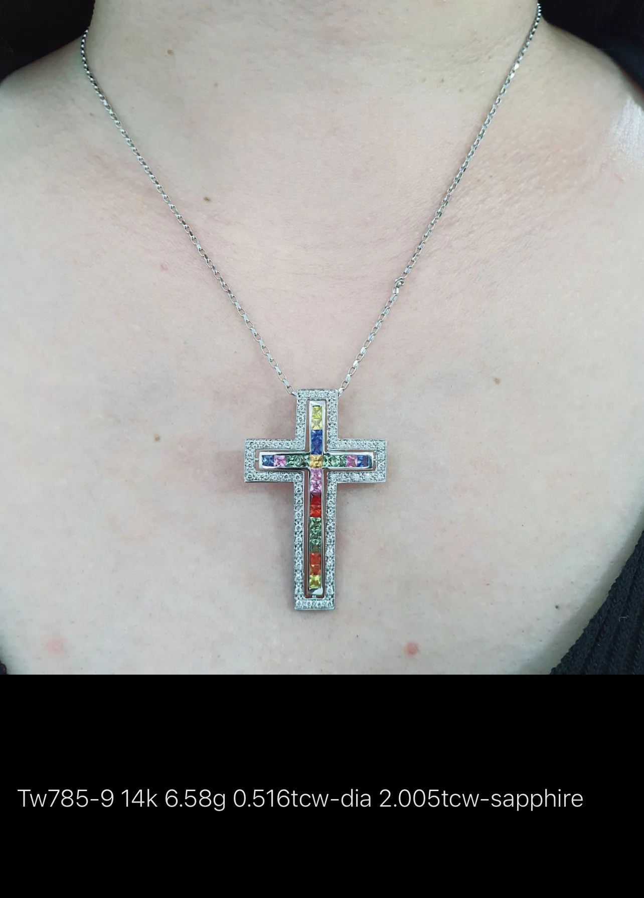 Multi-color Gem Diamond Cross Pendant - Image 3