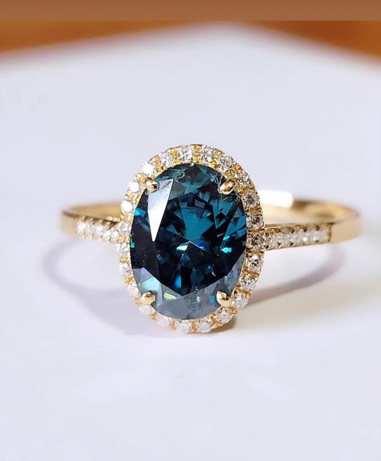 Oval Halo Birthstone Engagement Ring Adjustable - Image 3