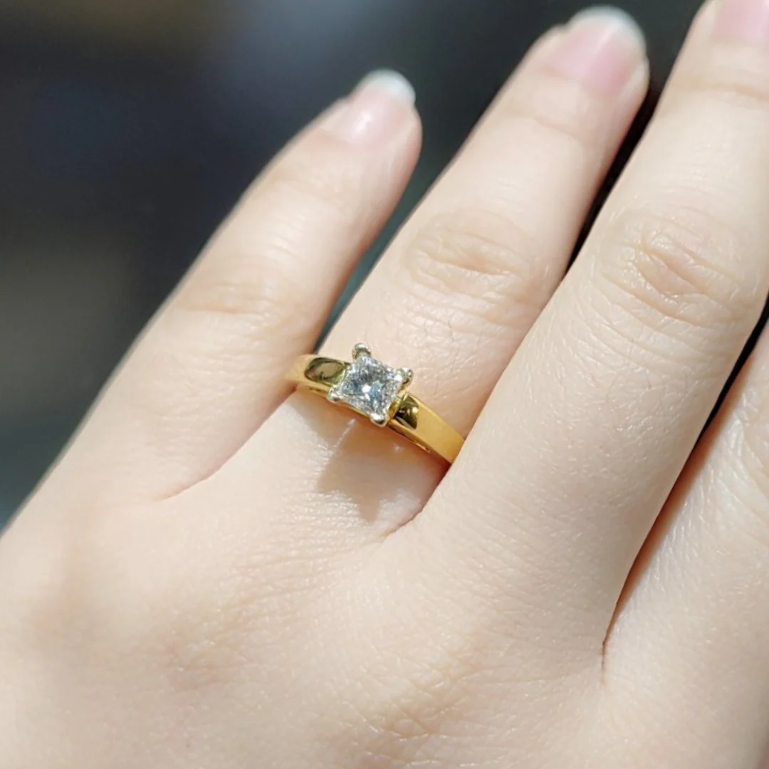 PAISLEY .60 CT Princess Cut Solitaire Diamond Engagement Ring 14K Yellow Gold - Image 2