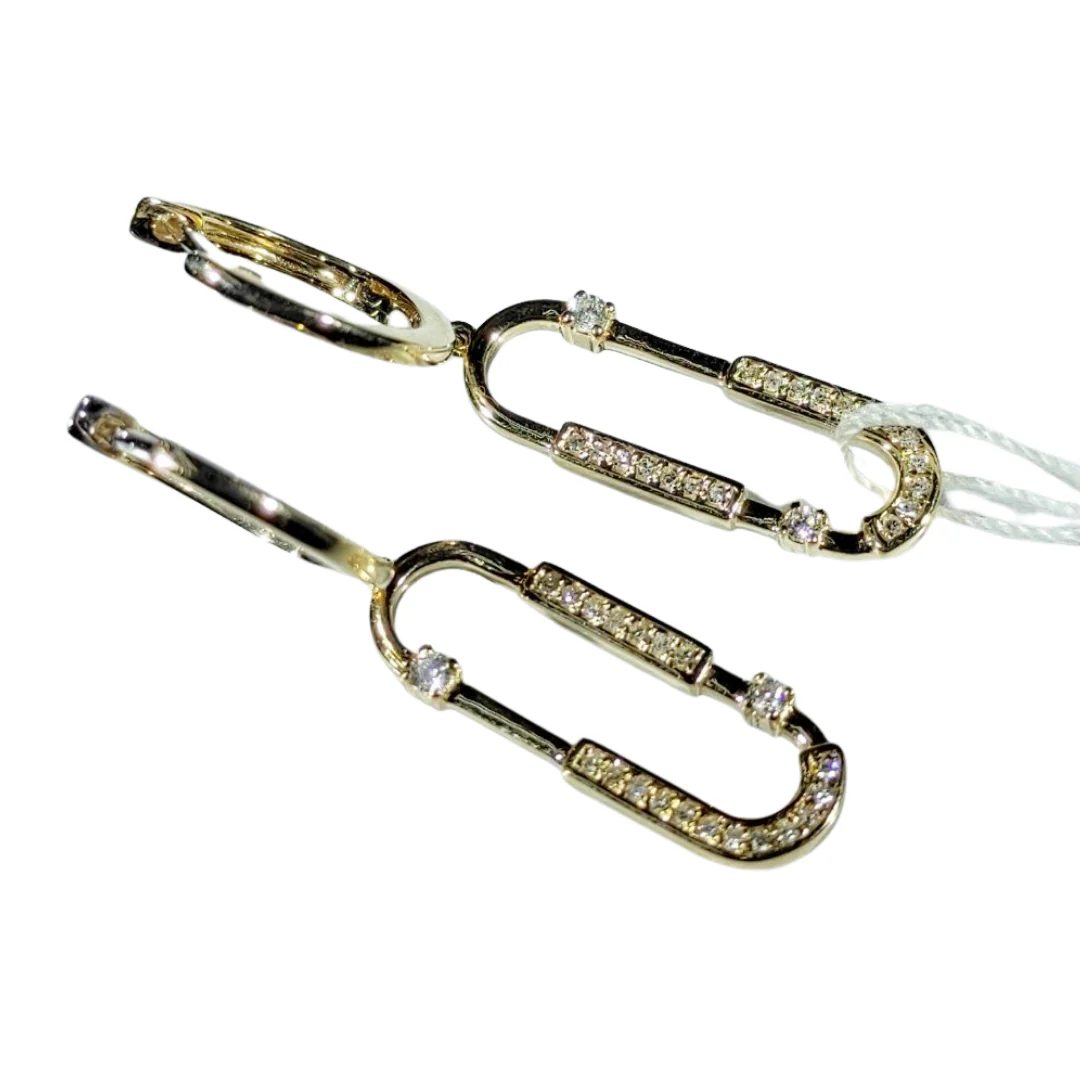 Paperclip Diamond Drop Earrings 14K Gold - Image 3