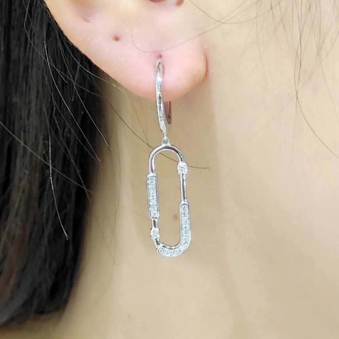 Paperclip Diamond Drop Earrings 14K Gold - Image 4