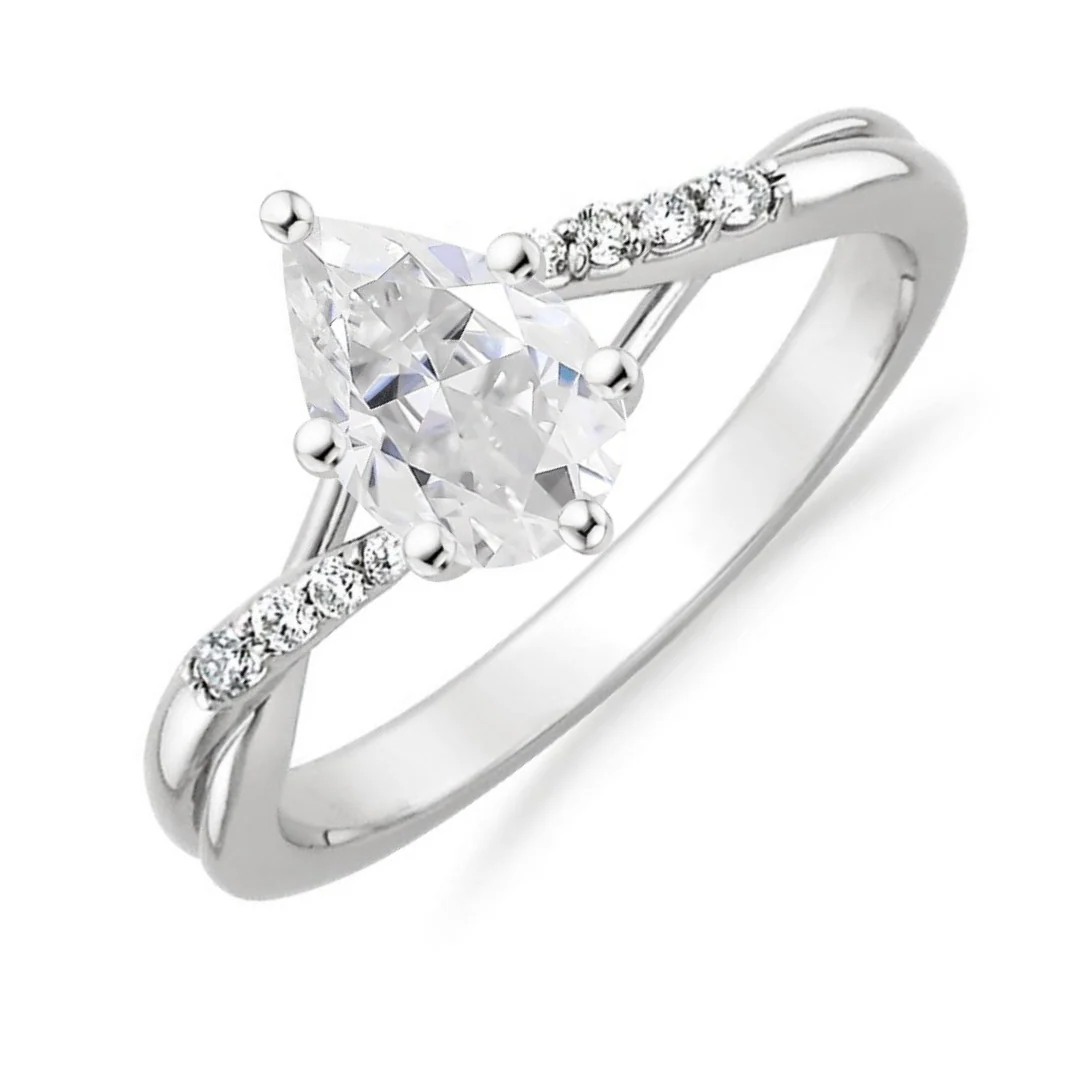 Pear Twist Half Paved Engagement Ring Gold - Image 2