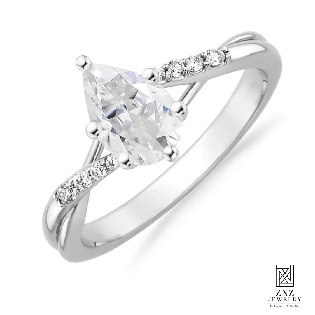 Pear Twist Half Paved Engagement Ring Gold - Image 3